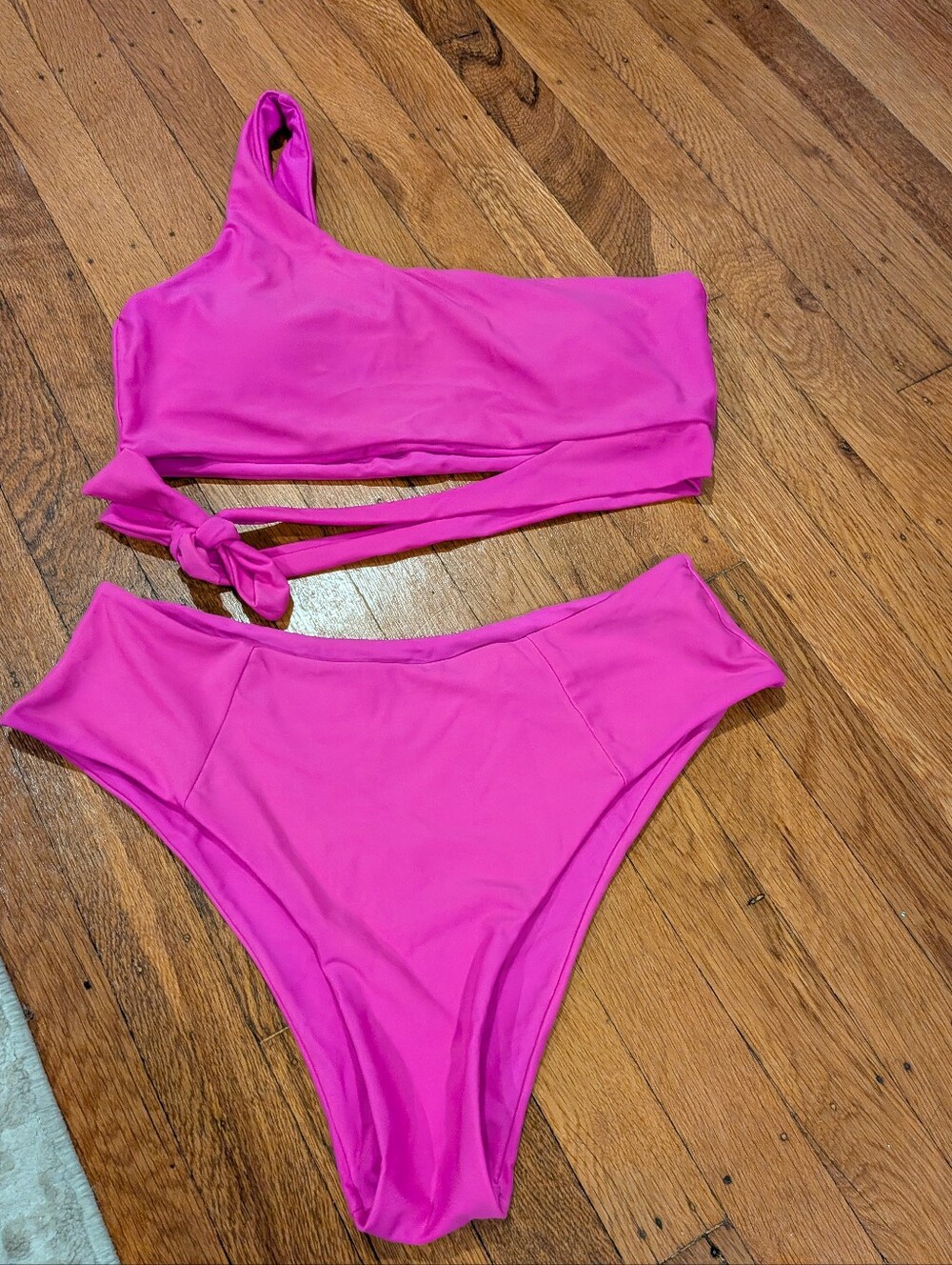 Hot Pink One-Shoulder Bikini Set
